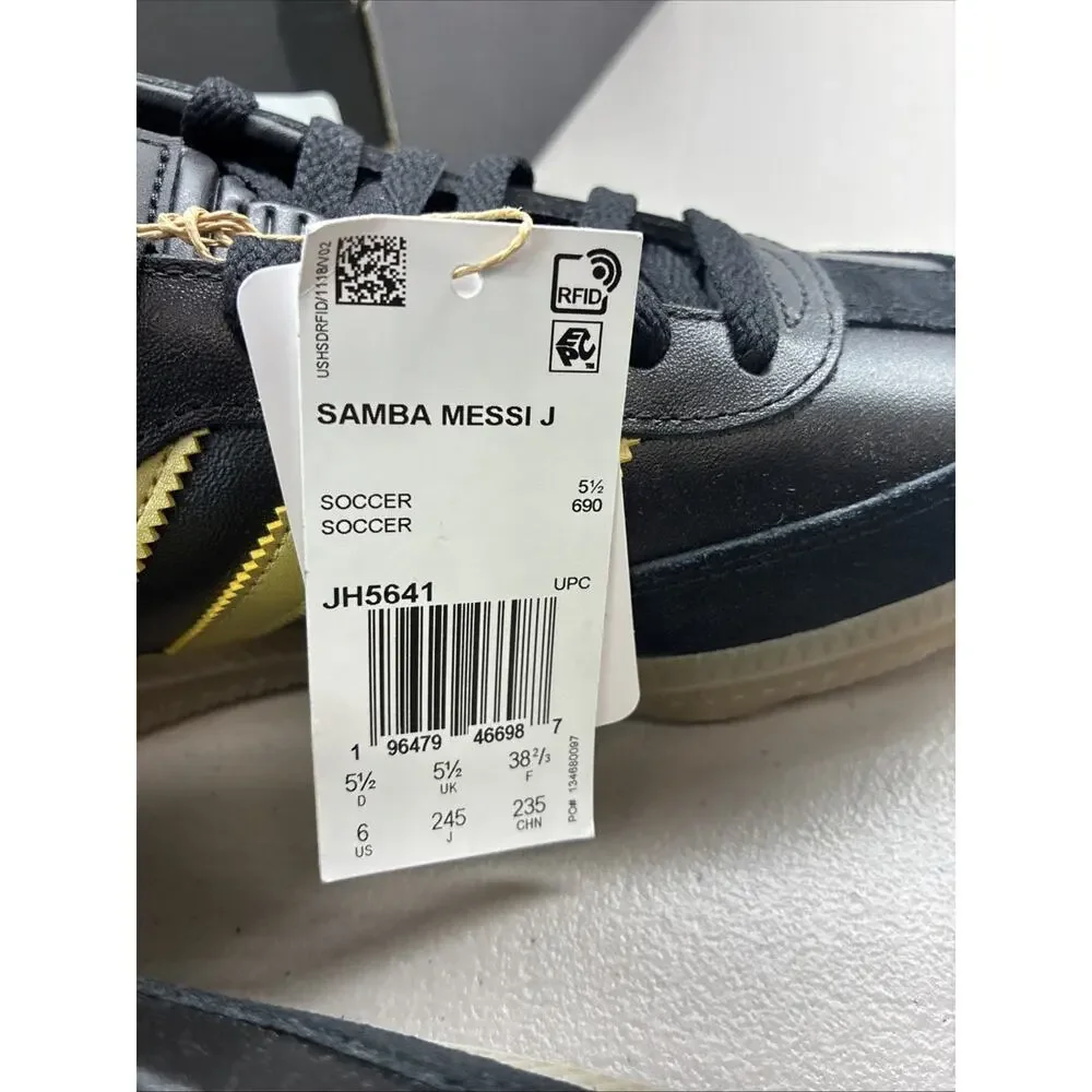 New adidas Samba Messi J Low Top Sneakers Black/Gold Unisex Kids US 6 JH5641